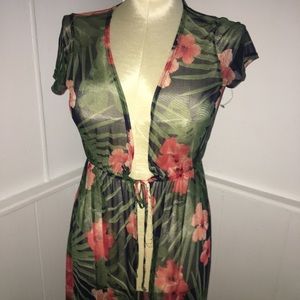 Floral Print Mesh Cover Up